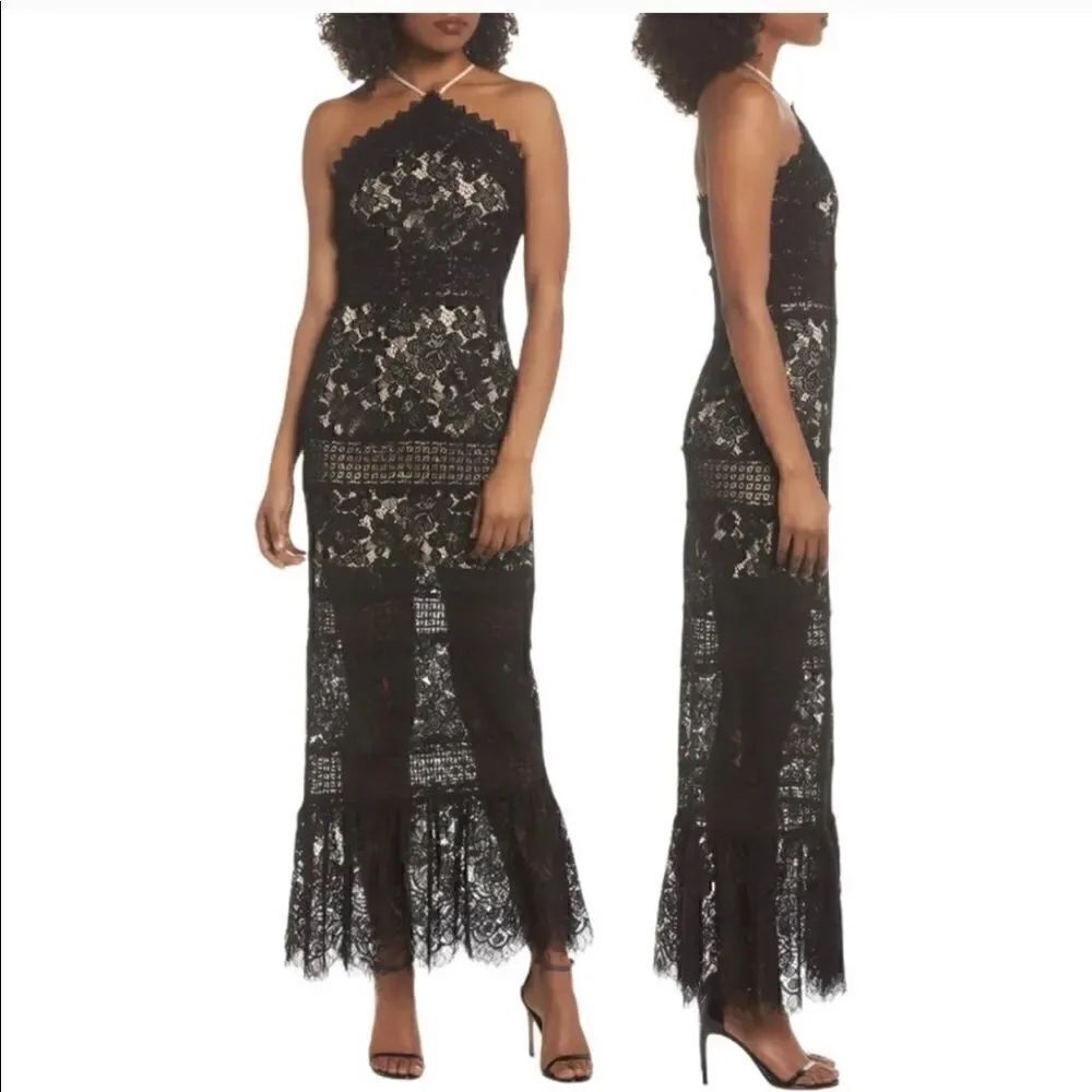 FOXIEDOX Tabitha Black Lace Maxi Dress